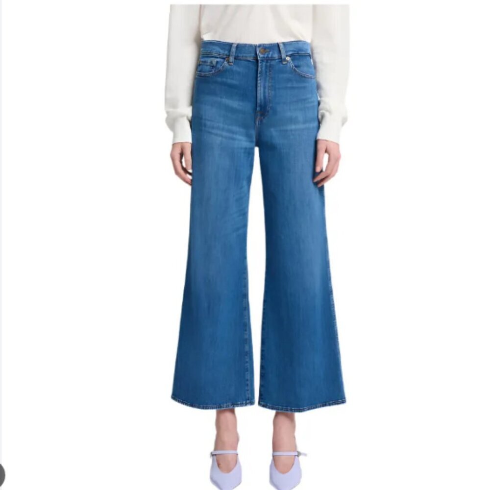 7 For All Mankind Lotta Cropped Wide Leg High Rise Italian Denim Jeans Size 31